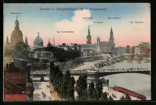 AK Dresden, Dampfschifflandeplatz mit Terrassenufer
