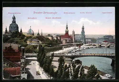 AK Dresden, Terrassenufer mit Belvedere und Schlossturm