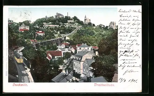 AK Dresden-Loschwitz, Teilansicht mit Drahtseilbahn