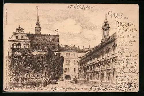 Künstler-AK Dresden, am Kgl. Schloss