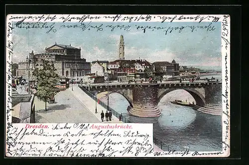 AK Dresden, an der Augustusbrücke