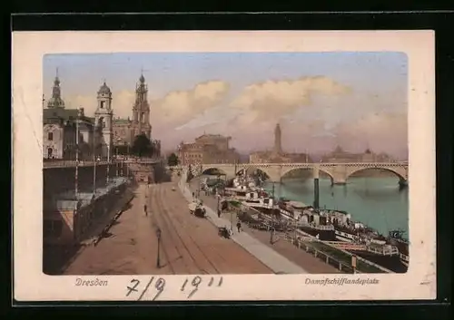 AK Dresden, Blick auf den Dampfschifflandeplatz