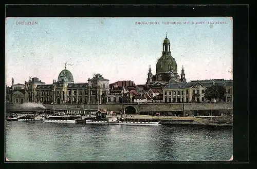 AK Dresden, Brühl'sche Terrasse mit Kunst-Akademie