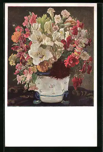 Künstler-AK M. Munk Nr. 1325: stilvolle Vase mit verschiedenen Blumen
