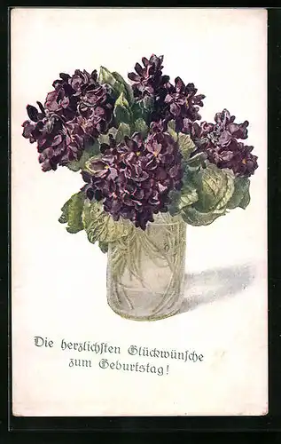 Künstler-AK M. Munk Nr. 1317: schöne lila blühende Blumen in einer Vase