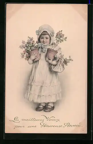 Künstler-AK M. Munk Nr. 238: Mädchen trägt zwei Blumentöpfe in den Händen