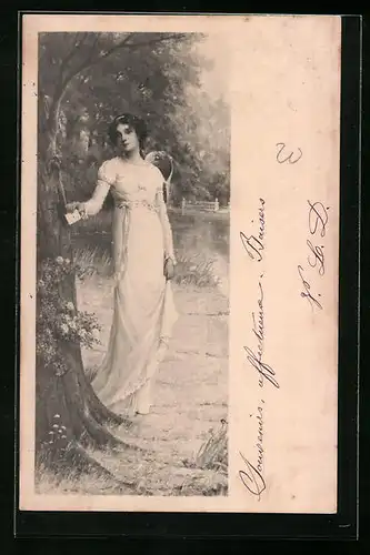 Künstler-AK M. Munk Nr. 154: schönes Fräulein am Baum stehend