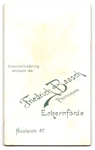 Fotografie Friedrich Baasch, Eckernförde, Nicolaistrasse 47, Dame mit verziertem Kragenkleid