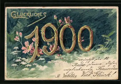 AK Jahreszahl 1900 mit Blumen