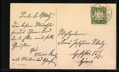 AK Röhrender Hirsch im Schnee, Neujahr