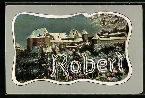 AK Namenstag von Robert, Ortspartie im Winter