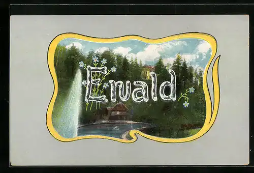 AK Namenstag von Ewald, Häuser im Wald