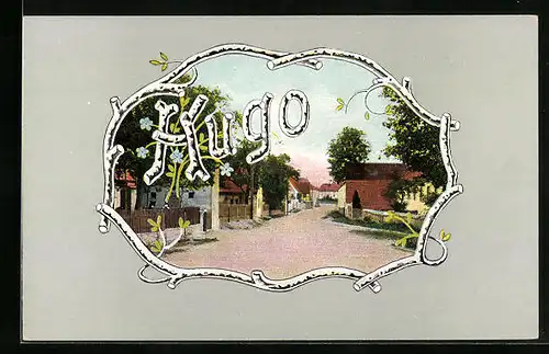 AK Namenstag von Hugo, Strassenpartie