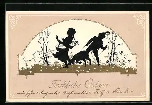 AK Knabe mit Ziege und Mädchen, Ostern