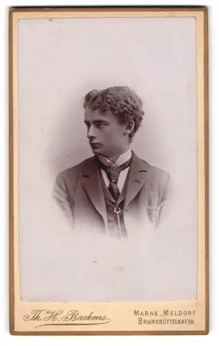 Fotografie Th. H. Backens, Marne, Junger Herr im Anzug mit Krawatte