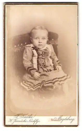 Fotografie F. Tiedke, Magdeburg, Kaiser-Str. 94, Kleines Kind im karierten Kleid