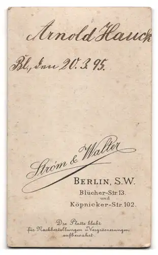 Fotografie Strom & Walter, Berlin S.W., Blücher-Strasse 13, Jüngling mit Fliege im Anzug