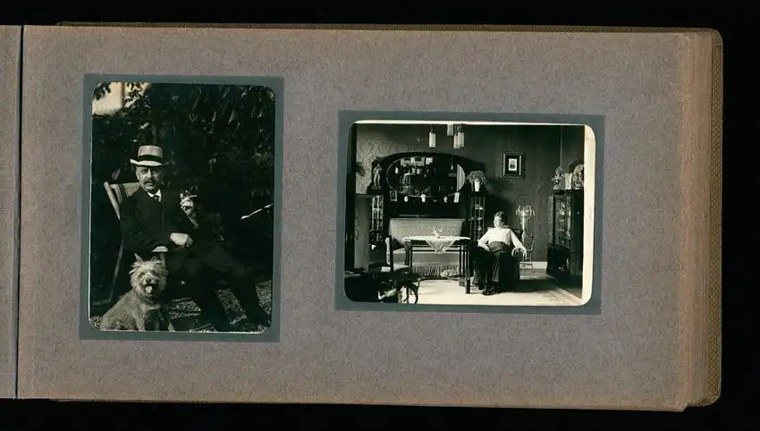 Fotoalbum mit 94 Fotografien, Reisealbum Lt. d.R. Georg F. Sieland, Hundedressur, Schiffshebewerk Dortmund, Luisentempel 15