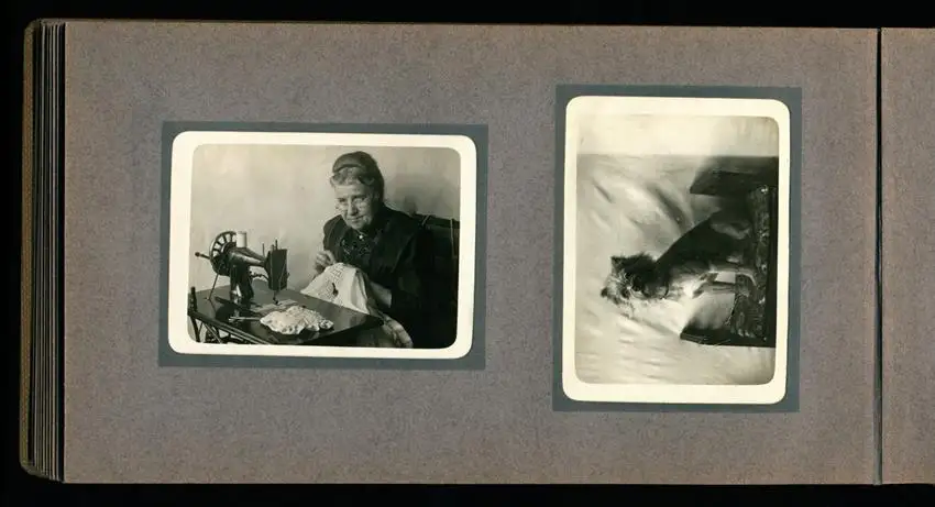 Fotoalbum mit 94 Fotografien, Reisealbum Lt. d.R. Georg F. Sieland, Hundedressur, Schiffshebewerk Dortmund, Luisentempel 18