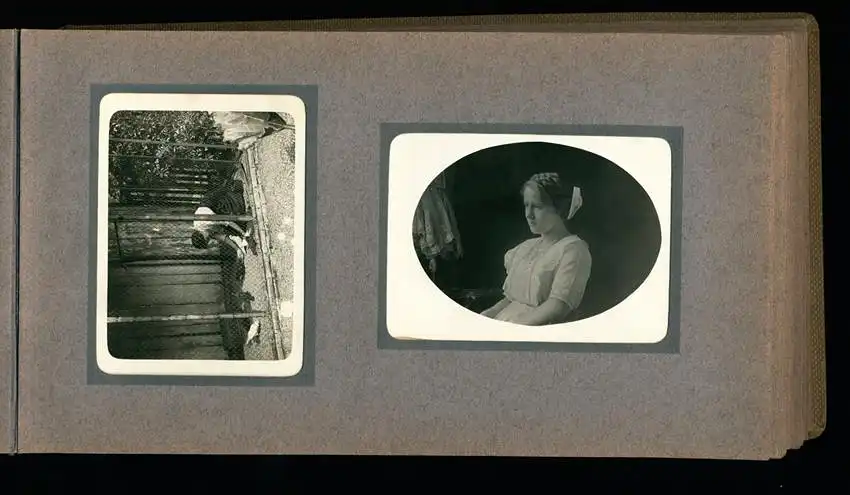 Fotoalbum mit 94 Fotografien, Reisealbum Lt. d.R. Georg F. Sieland, Hundedressur, Schiffshebewerk Dortmund, Luisentempel 19