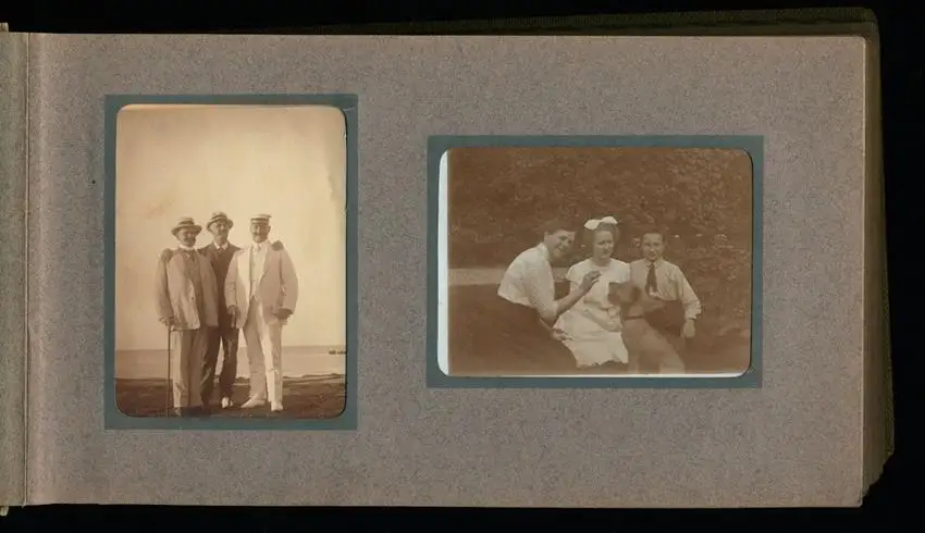 Fotoalbum mit 94 Fotografien, Reisealbum Lt. d.R. Georg F. Sieland, Hundedressur, Schiffshebewerk Dortmund, Luisentempel 2