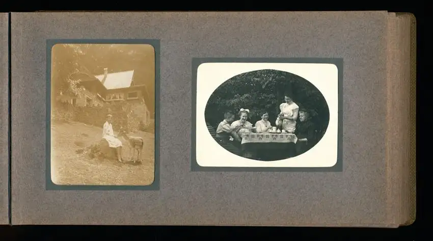 Fotoalbum mit 94 Fotografien, Reisealbum Lt. d.R. Georg F. Sieland, Hundedressur, Schiffshebewerk Dortmund, Luisentempel 21