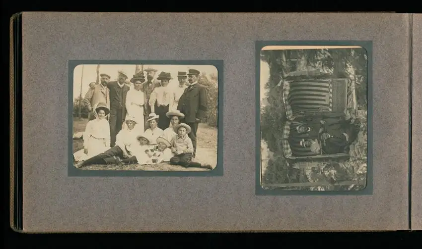 Fotoalbum mit 94 Fotografien, Reisealbum Lt. d.R. Georg F. Sieland, Hundedressur, Schiffshebewerk Dortmund, Luisentempel 26