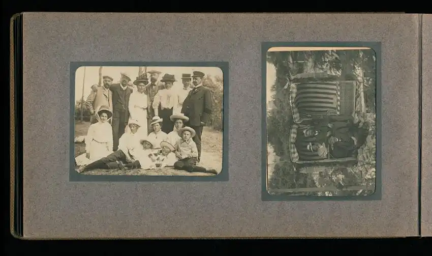 Fotoalbum mit 94 Fotografien, Reisealbum Lt. d.R. Georg F. Sieland, Hundedressur, Schiffshebewerk Dortmund, Luisentempel 26