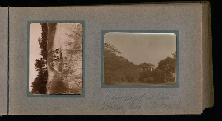 Fotoalbum mit 94 Fotografien, Reisealbum Lt. d.R. Georg F. Sieland, Hundedressur, Schiffshebewerk Dortmund, Luisentempel 31