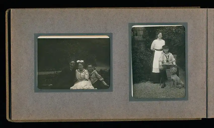 Fotoalbum mit 94 Fotografien, Reisealbum Lt. d.R. Georg F. Sieland, Hundedressur, Schiffshebewerk Dortmund, Luisentempel 34