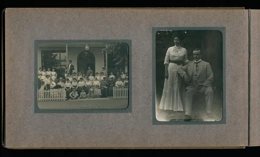 Fotoalbum mit 94 Fotografien, Reisealbum Lt. d.R. Georg F. Sieland, Hundedressur, Schiffshebewerk Dortmund, Luisentempel 36