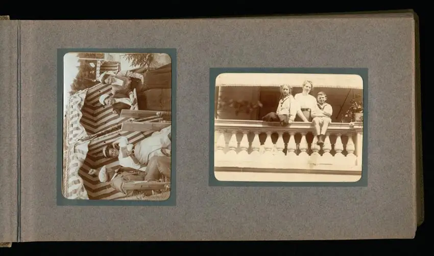 Fotoalbum mit 94 Fotografien, Reisealbum Lt. d.R. Georg F. Sieland, Hundedressur, Schiffshebewerk Dortmund, Luisentempel 41