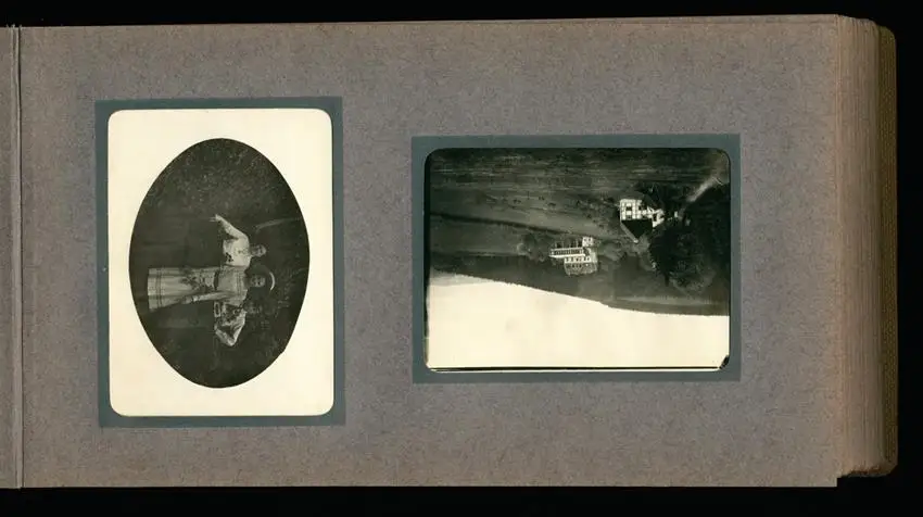 Fotoalbum mit 94 Fotografien, Reisealbum Lt. d.R. Georg F. Sieland, Hundedressur, Schiffshebewerk Dortmund, Luisentempel 9