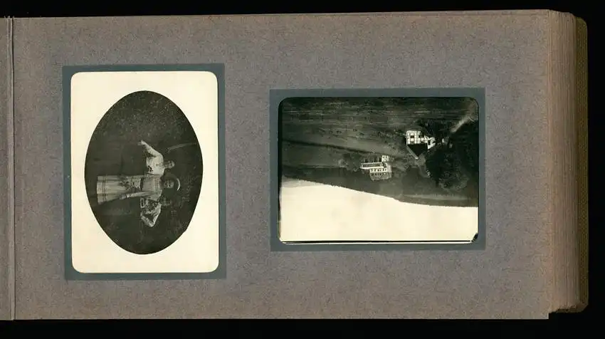 Fotoalbum mit 94 Fotografien, Reisealbum Lt. d.R. Georg F. Sieland, Hundedressur, Schiffshebewerk Dortmund, Luisentempel 9