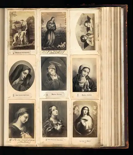 Fotoalbum mit 148 CDV Fotografien, Religion, künstlerisch dargestellte Bibelszenen, Jesus Christus, Moses, Madonna