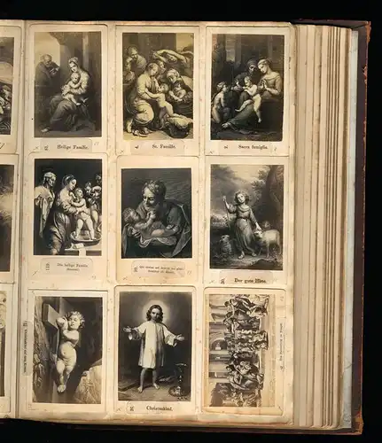 Fotoalbum mit 148 CDV Fotografien, Religion, künstlerisch dargestellte Bibelszenen, Jesus Christus, Moses, Madonna