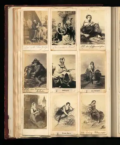 Fotoalbum mit 338 CDV Fotografien, Kunst, Frauen, Liebespaare, Statuen, Genreszenen, Tiere