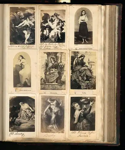 Fotoalbum mit 338 CDV Fotografien, Kunst, Frauen, Liebespaare, Statuen, Genreszenen, Tiere