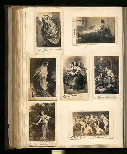 Fotoalbum mit 338 CDV Fotografien, Kunst, Frauen, Liebespaare, Statuen, Genreszenen, Tiere