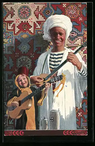 Künstler-AK München, Ausstellung 1910, Münchner Kindl mit Gitarre