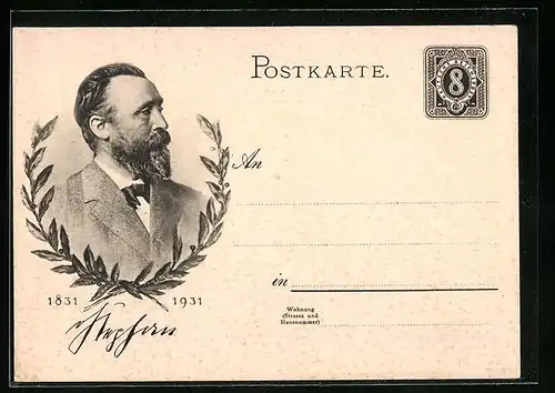 AK H. von Stephan im Portrait, Postgeschichte, Ganzsache