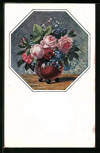 Künstler-AK M. Munk Nr. 1213: Blumenstrauss in bauchiger Vase