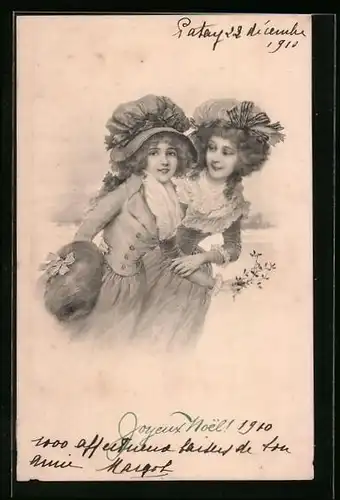 Künstler-AK M. Munk Nr. 538: Zwei junge Mädchen gehen Arm in Arm spazieren