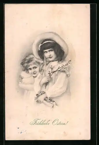 Künstler-AK M. Munk Nr. 870: Ostergruss mit zwei Mädchen und Osterei
