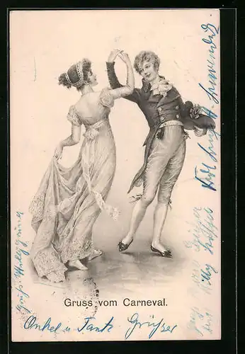 Künstler-AK M. Munk Nr. 641: Tanzpaar beim Karnevalsball