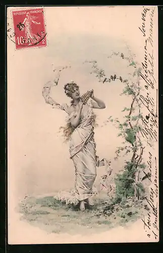 Künstler-AK M. Munk: Nymphe mit Panflöte