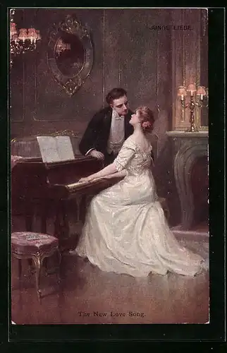 Künstler-AK M. Munk Nr. 850A: Klavierspielende Dame mit Kavalier