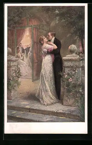 Künstler-AK M. Munk Nr. 1319: Romantische Umarmung am Rande eines Festes