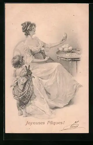 Künstler-AK M. Munk Nr. 179: Mädchen schaut der Mutter beim Eierfärben zu