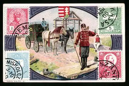 Sammelbild J. G. Weiss, Kaiser Barbarossa-Kaffee, Post in Ungarn